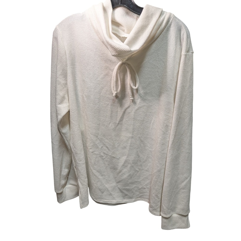 Loveappella Tunnel Neck Pullover Women 2X Ivory Good Waffle Knit Drawstring